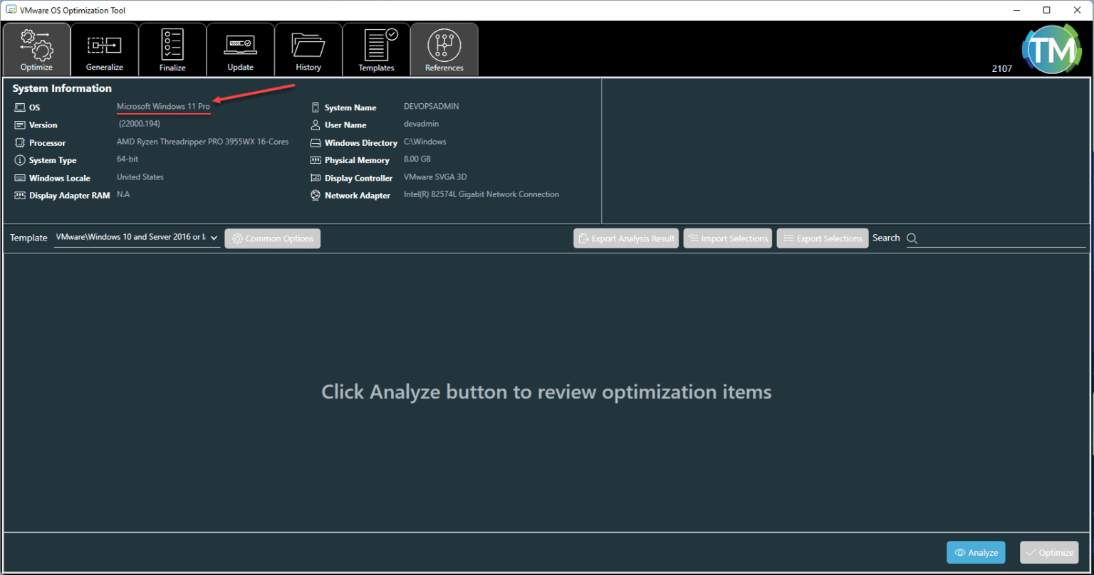 Os optimization tool. VMWARE os.