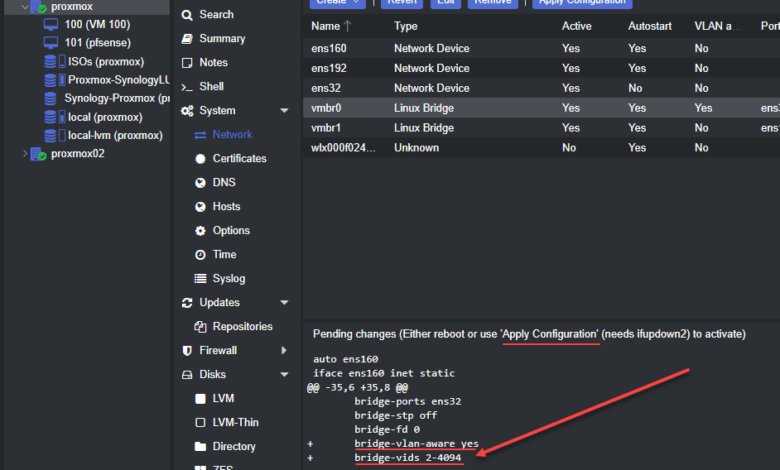 Applying the new vlan configuration for the management interface