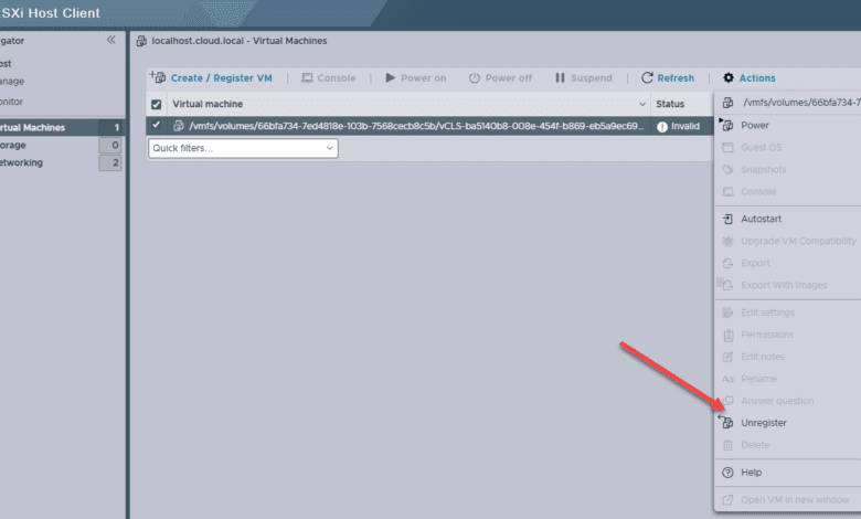 Removing the vcls vm in the esxi host client