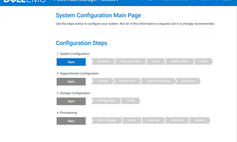 Starting the system configuration on the powervault me5024