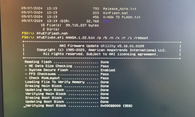 After the minisforum ms 01 bios update steps are almost complete