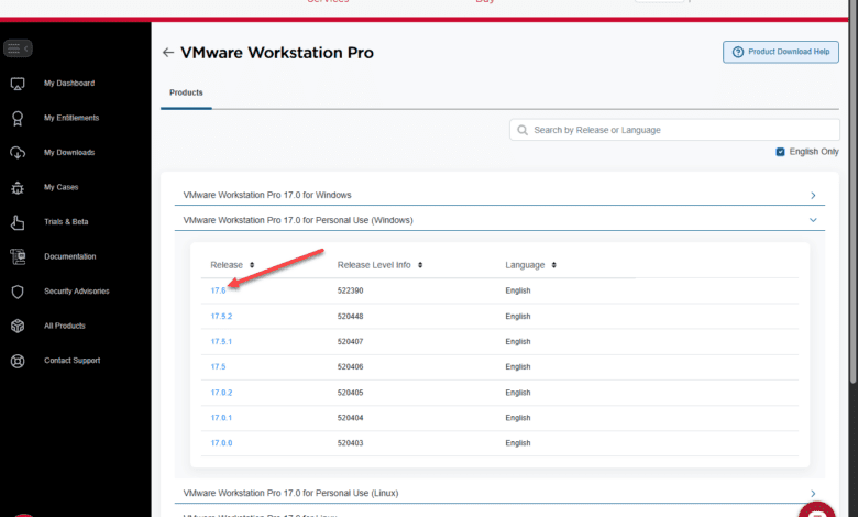 Select vmware workstation version 17.6