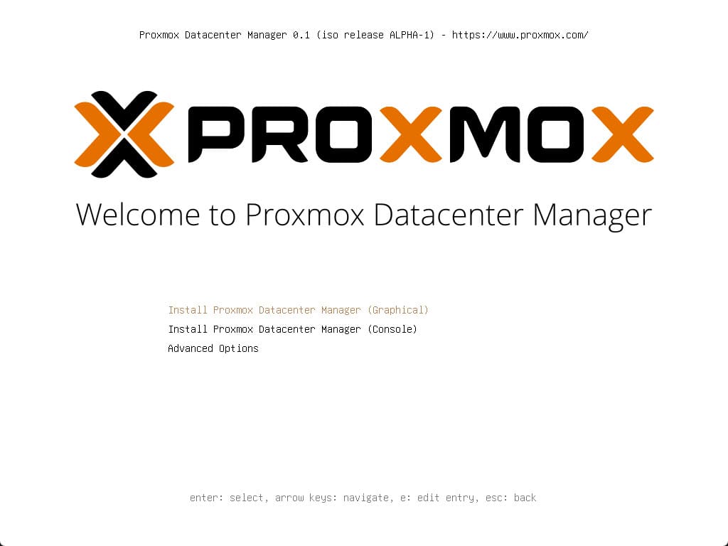 Beginning the installation of proxmox datacenter manager