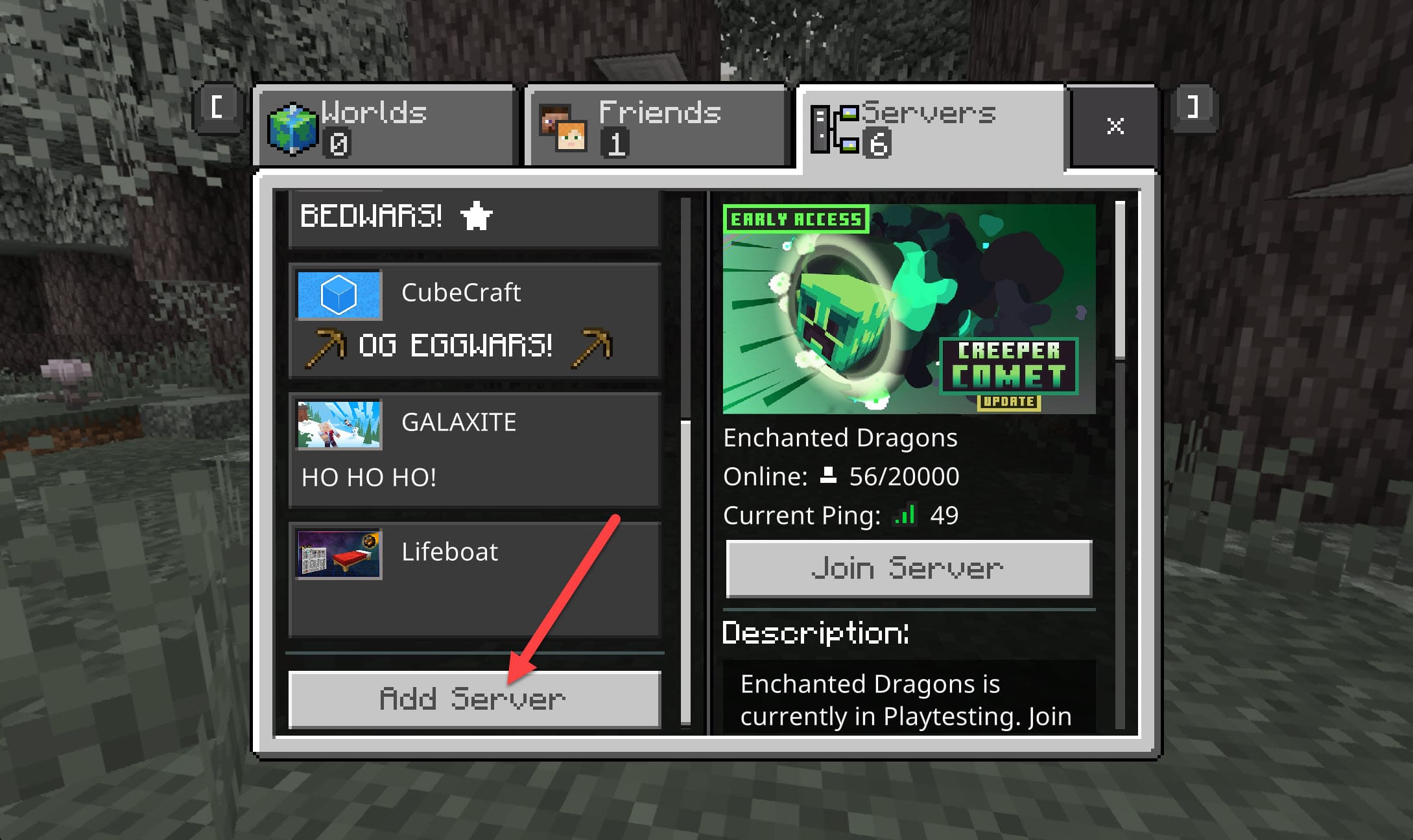 Select add server in minecraft