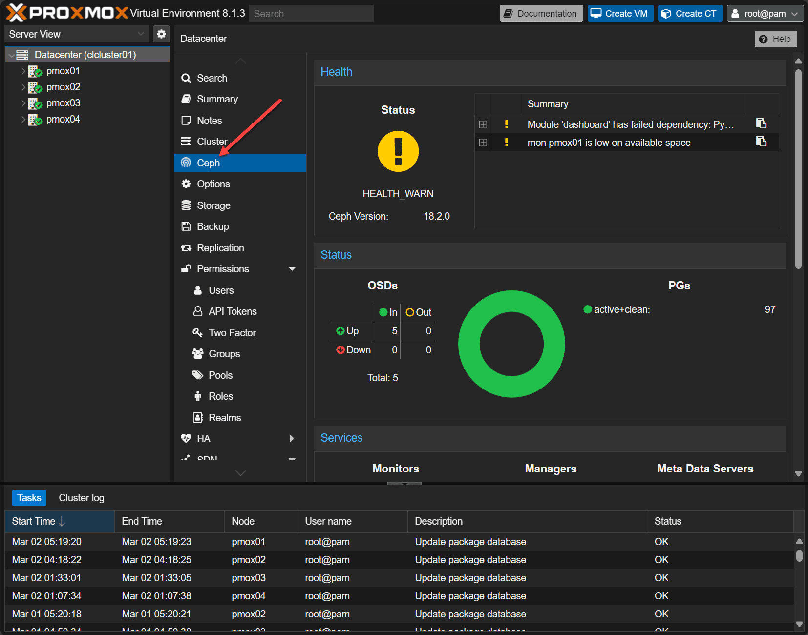 Ceph configuration in proxmox