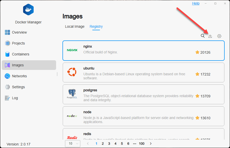 Download docker image in the docker manager of terramaster