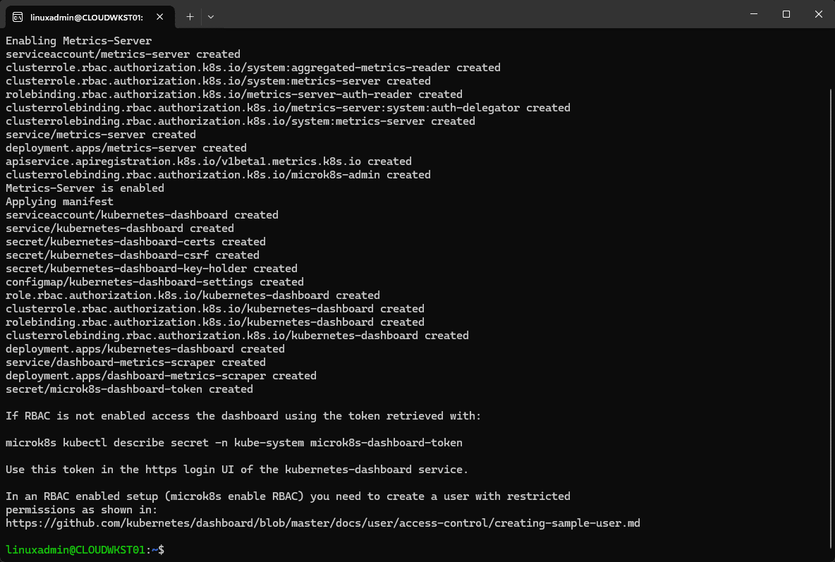 Enabling microk8s dashboard