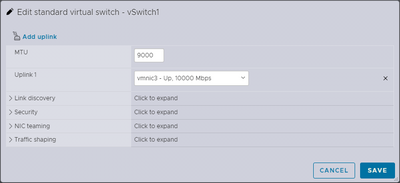 Options when you edit the vswitch