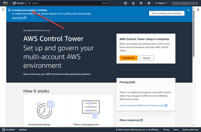 a landing zone update is available in Amazon AWS
