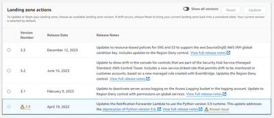 aws control tower landing zone versions