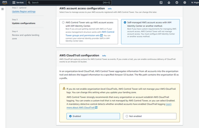 update aws account access and cloudtrail configuration