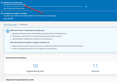 the update beings of the aws control tower landing zone