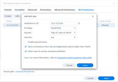 setting up an NFS rule on the shared folder