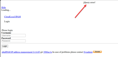 jquery error with phpipam