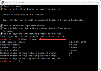 set your vcenter server vcsa root password to never expire