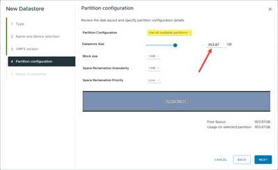 nvme disk shows the full size available after creating a partition