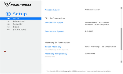 viewing the bios of the minisforum ms a1