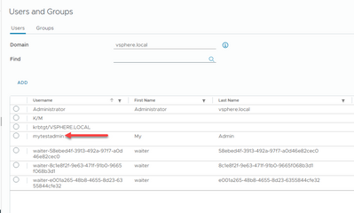 viewing the new user in the vsphere client