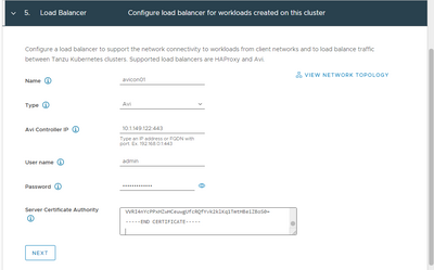 selecting avi loadbalancer in vmware tanzu kubernetes workload configuration