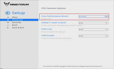 core performance boost setting disabled