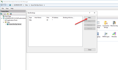 edit the iis bindings on your azure devops server website