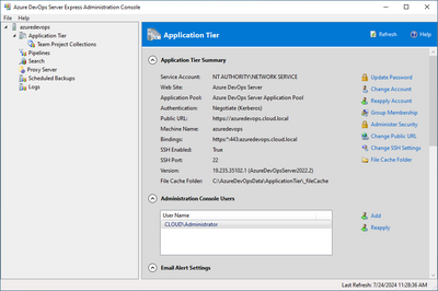 only the ssl port 443 binding shows in the azure devops server configuration for the public url