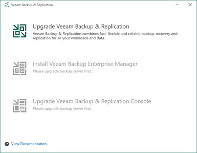 upgrade veeam backup and replication option