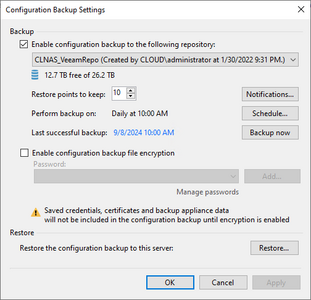 configuration backup settings in veeam backup and replication