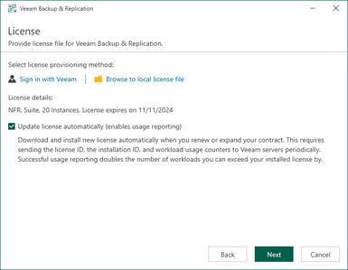 review and provide the license file needed for veeam 12.3