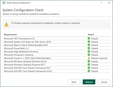 system configuration check upgrading components and reboot needed