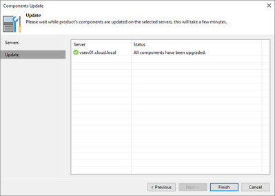 upgrading other components after logging into the Veeam console