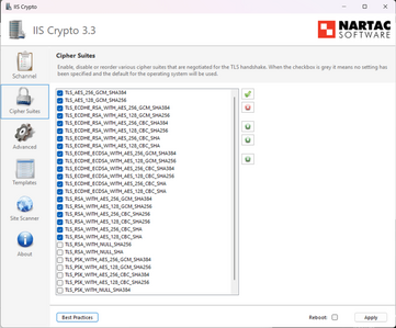 selecting cipher suites configured