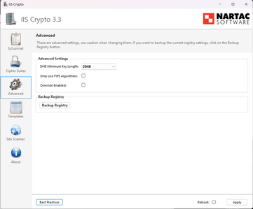 advanced settings in iiscrypto